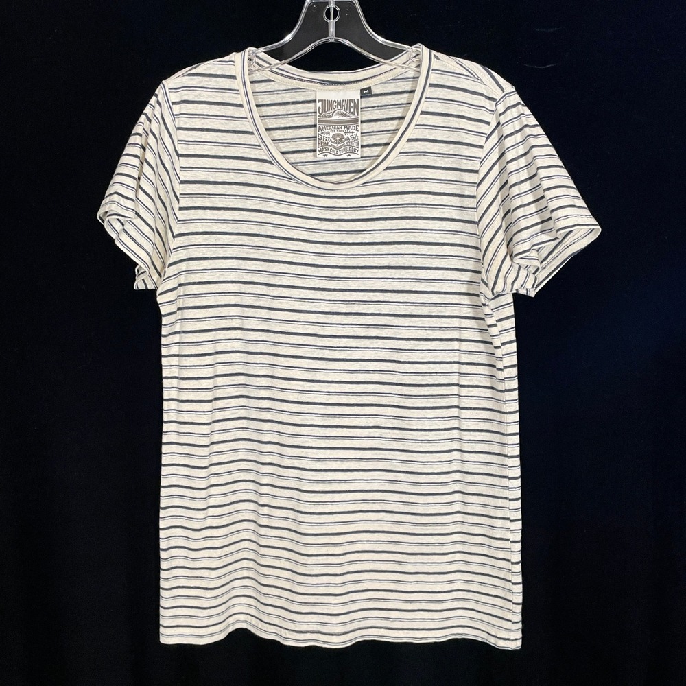 Jungmaven Striped Hemp Organic Cotton T-Shirt Cream Black Unisex Sustainable M